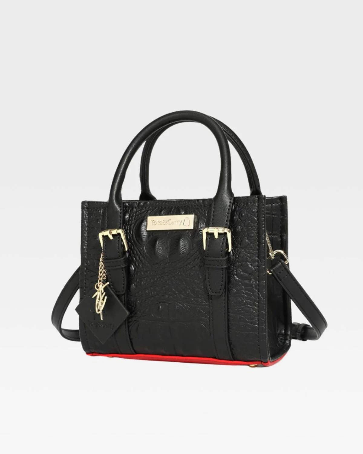 Statement Mini Tote Bag in Black & Red - Image 3