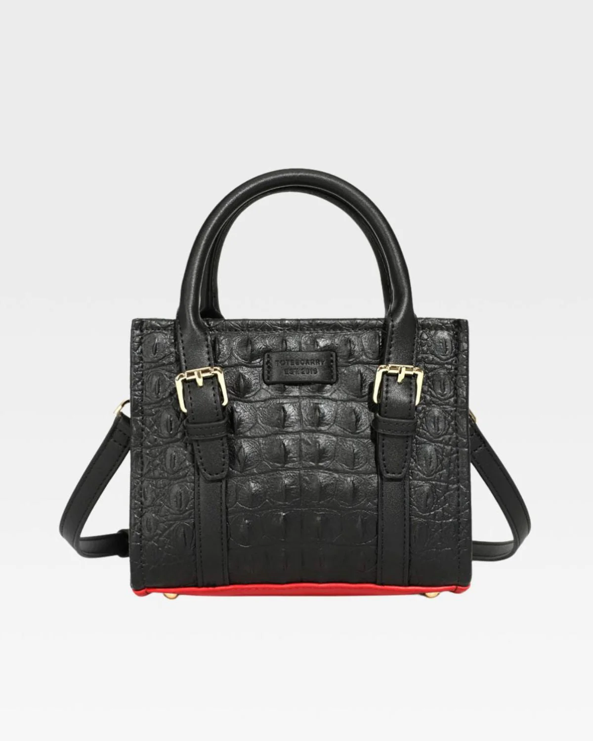 Statement Mini Tote Bag in Black & Red - Image 4