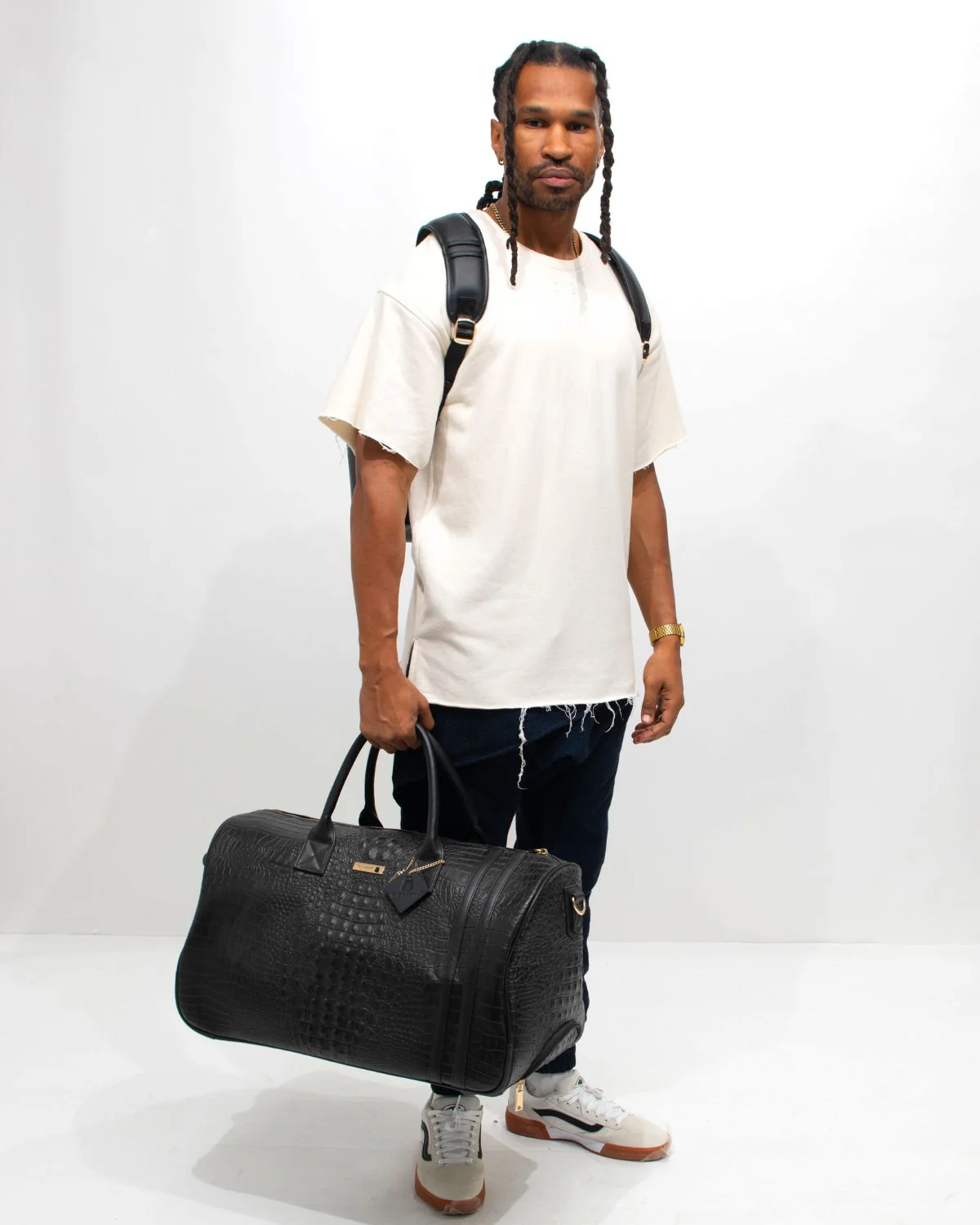 Statement Traveler Rolling Duffle in Black - Image 5