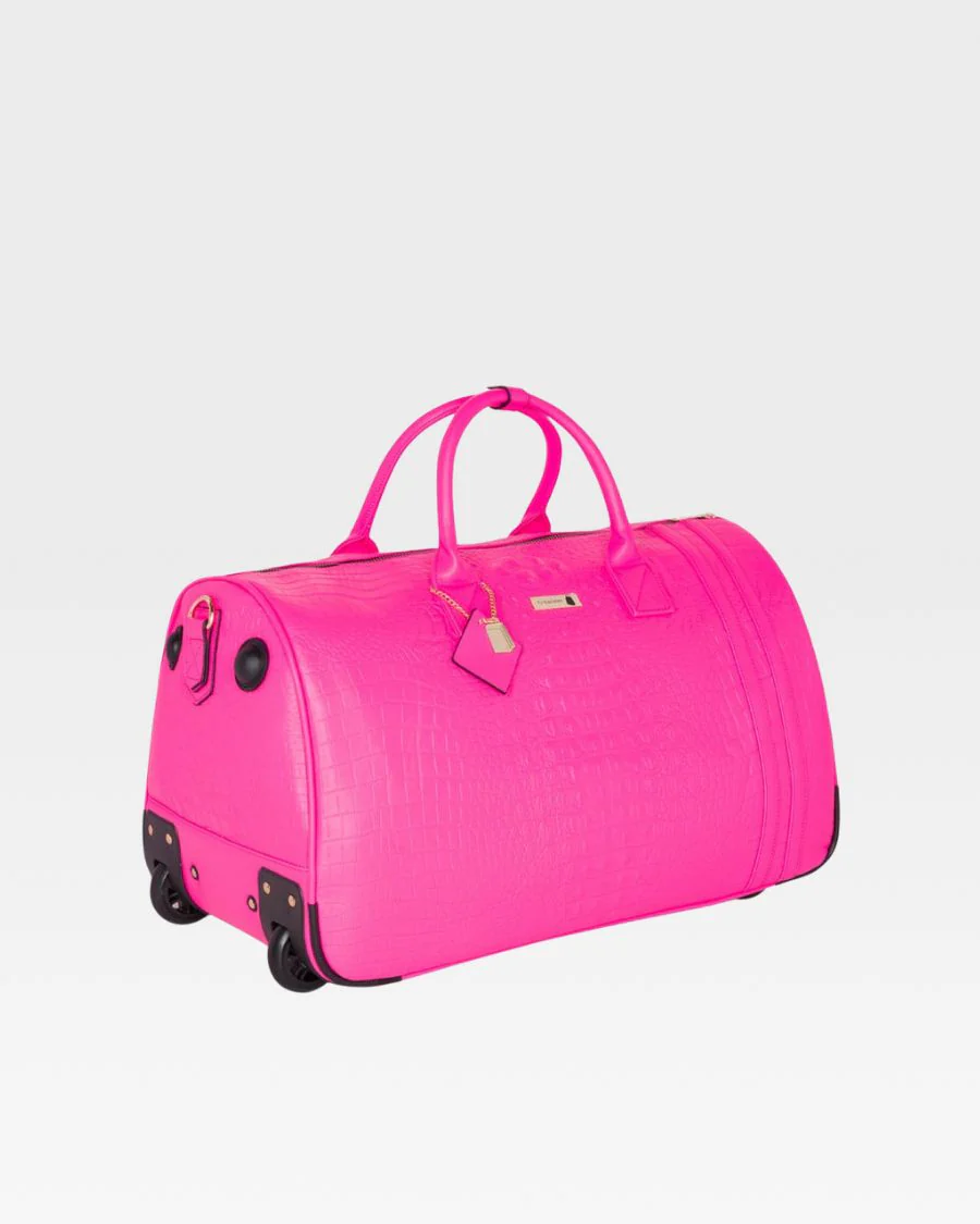 Statement Traveler Rolling Duffle in Neon Pink - Image 3