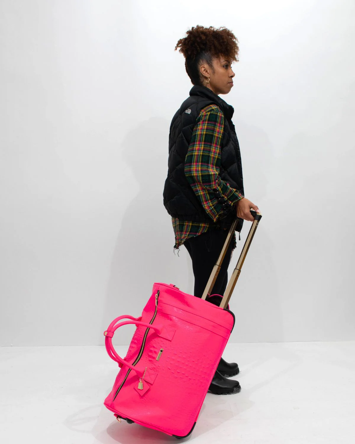 Statement Traveler Rolling Duffle in Neon Pink - Image 4
