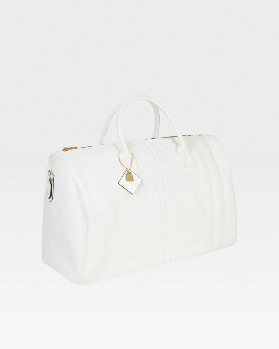 Statement Weekender Duffle Bag in White - Image 3
