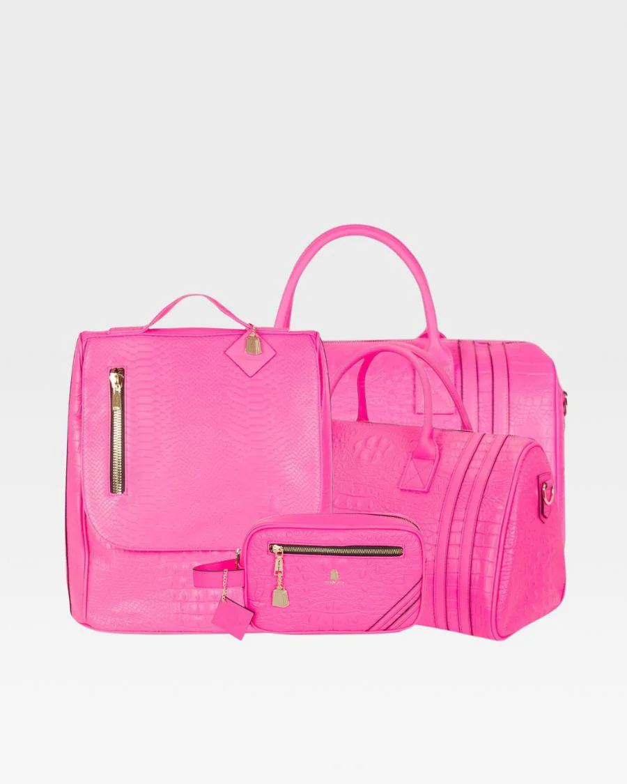 Statement Weekender Travel Set in Neon Pink - Image 14