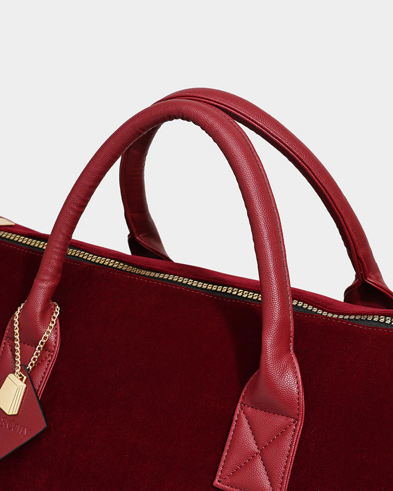 Velvet Luxe Duffle Bag in Burgundy - Image 12